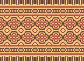 A Floral pixel art pattern on grey background.geometric ethnic oriental embroidery vector illustration. pixel style, abstract background, cross stitch.design for texture, fabric, cloth, scarf, print