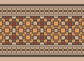 Pixel Cross Stitch pattern with Floral Designs. Traditional cross stitch needlework. Geometric Ethnic pattern, Embroidery, Textile ornamentation, fabric, Hand stitched pattern, Cultural stitching vector