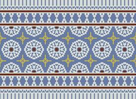 Cross Stitch pattern with Floral Designs. Traditional cross stitch needlework. Geometric Ethnic pattern, Embroidery, Textile ornamentation, fabric, Hand stitched pattern, Cultural stitching pixel art. vector