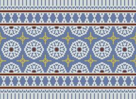 Cross Stitch pattern with Floral Designs. Traditional cross stitch needlework. Geometric Ethnic pattern, Embroidery, Textile ornamentation, fabric, Hand stitched pattern, Cultural stitching pixel art. vector