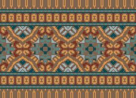 Cross Stitch pattern with Floral Designs. Traditional cross stitch needlework. Geometric Ethnic pattern, Embroidery, Textile ornamentation, fabric, Hand stitched pattern, Cultural stitching pixel art. vector