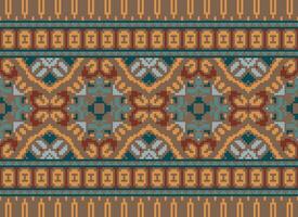 Cross Stitch pattern with Floral Designs. Traditional cross stitch needlework. Geometric Ethnic pattern, Embroidery, Textile ornamentation, fabric, Hand stitched pattern, Cultural stitching pixel art. vector