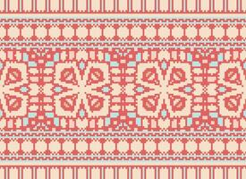 Cross Stitch Border. Embroidery Cross Stitch. Ethnic Patterns. Geometric Ethnic Indian pattern. Native Ethnic pattern.Texture Textile Fabric Clothing Knitwear print. Pixel Horizontal Seamless Vector. vector