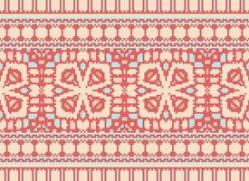 Cross Stitch Border. Embroidery Cross Stitch. Ethnic Patterns. Geometric Ethnic Indian pattern. Native Ethnic pattern.Texture Textile Fabric Clothing Knitwear print. Pixel Horizontal Seamless Vector. vector