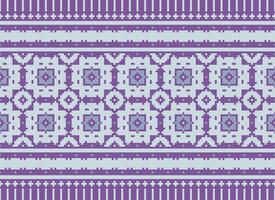 Cross Stitch Embroidery. Ethnic Patterns. Native Style. Traditional Design for texture, textile, fabric, clothing, Knitwear, print. Geometric Pixel Horizontal Seamless Vector. vector