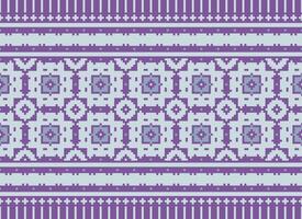 Cross Stitch Embroidery. Ethnic Patterns. Native Style. Traditional Design for texture, textile, fabric, clothing, Knitwear, print. Geometric Pixel Horizontal Seamless Vector. vector