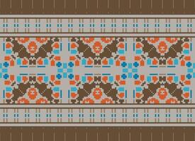 Cross Stitch Border. Embroidery Cross Stitch. Ethnic Patterns. Geometric Ethnic Indian pattern. Native Ethnic pattern.Texture Textile Fabric Clothing Knitwear print. Pixel Horizontal Seamless Vector. vector