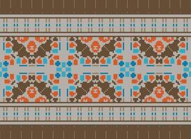 Cross Stitch Border. Embroidery Cross Stitch. Ethnic Patterns. Geometric Ethnic Indian pattern. Native Ethnic pattern.Texture Textile Fabric Clothing Knitwear print. Pixel Horizontal Seamless Vector. vector