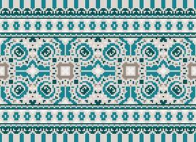 Cross Stitch Border. Embroidery Cross Stitch. Ethnic Patterns. Geometric Ethnic Indian pattern. Native Ethnic pattern.Texture Textile Fabric Clothing Knitwear print. Pixel Horizontal Seamless Vector. vector