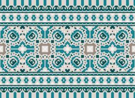 Cross Stitch Border. Embroidery Cross Stitch. Ethnic Patterns. Geometric Ethnic Indian pattern. Native Ethnic pattern.Texture Textile Fabric Clothing Knitwear print. Pixel Horizontal Seamless Vector. vector