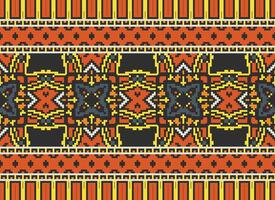 Cross Stitch Embroidery. Ethnic Patterns. Native Style. Traditional Design for texture, textile, fabric, clothing, Knitwear, print. Geometric Pixel Horizontal Seamless Vector. vector