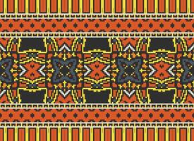 Cross Stitch Embroidery. Ethnic Patterns. Native Style. Traditional Design for texture, textile, fabric, clothing, Knitwear, print. Geometric Pixel Horizontal Seamless Vector. vector