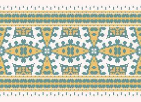 Cross Stitch Border. Embroidery Cross Stitch. Ethnic Patterns. Geometric Ethnic Indian pattern. Native Ethnic pattern.Texture Textile Fabric Clothing Knitwear print. Pixel Horizontal Seamless Vector. vector