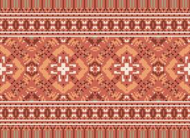 Cross Stitch Border. Embroidery Cross Stitch. Ethnic Patterns. Geometric Ethnic Indian pattern. Native Ethnic pattern.Texture Textile Fabric Clothing Knitwear print. Pixel Horizontal Seamless Vector. vector