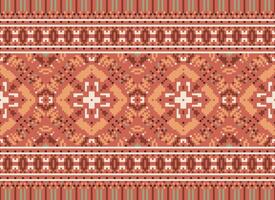 Cross Stitch Border. Embroidery Cross Stitch. Ethnic Patterns. Geometric Ethnic Indian pattern. Native Ethnic pattern.Texture Textile Fabric Clothing Knitwear print. Pixel Horizontal Seamless Vector. vector