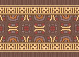 Cross Stitch Border. Embroidery Cross Stitch. Ethnic Patterns. Geometric Ethnic Indian pattern. Native Ethnic pattern.Texture Textile Fabric Clothing Knitwear print. Pixel Horizontal Seamless Vector. vector