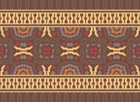 Cross Stitch Border. Embroidery Cross Stitch. Ethnic Patterns. Geometric Ethnic Indian pattern. Native Ethnic pattern.Texture Textile Fabric Clothing Knitwear print. Pixel Horizontal Seamless Vector. vector