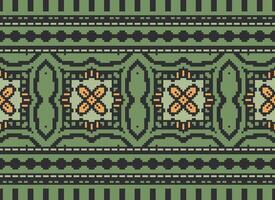 Cross Stitch Border. Embroidery Cross Stitch. Ethnic Patterns. Geometric Ethnic Indian pattern. Native Ethnic pattern.Texture Textile Fabric Clothing Knitwear print. Pixel Horizontal Seamless Vector. vector