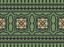 Cross Stitch Border. Embroidery Cross Stitch. Ethnic Patterns. Geometric Ethnic Indian pattern. Native Ethnic pattern.Texture Textile Fabric Clothing Knitwear print. Pixel Horizontal Seamless Vector. vector