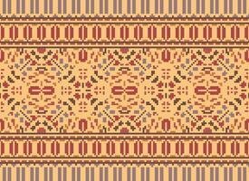 Cross Stitch Border. Embroidery Cross Stitch. Ethnic Patterns. Geometric Ethnic Indian pattern. Native Ethnic pattern.Texture Textile Fabric Clothing Knitwear print. Pixel Horizontal Seamless Vector. vector