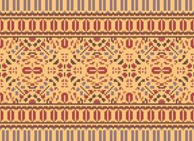 Cross Stitch Border. Embroidery Cross Stitch. Ethnic Patterns. Geometric Ethnic Indian pattern. Native Ethnic pattern.Texture Textile Fabric Clothing Knitwear print. Pixel Horizontal Seamless Vector. vector