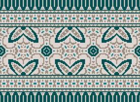 Cross Stitch Border. Embroidery Cross Stitch. Ethnic Patterns. Geometric Ethnic Indian pattern. Native Ethnic pattern.Texture Textile Fabric Clothing Knitwear print. Pixel Horizontal Seamless Vector. vector