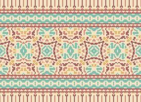 Cross Stitch Embroidery. Ethnic Patterns. Native Style. Traditional Design for texture, textile, fabric, clothing, Knitwear, print. Geometric Pixel Horizontal Seamless Vector. vector