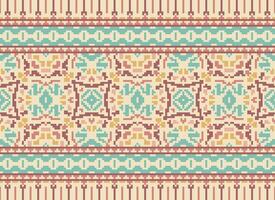 Cross Stitch Embroidery. Ethnic Patterns. Native Style. Traditional Design for texture, textile, fabric, clothing, Knitwear, print. Geometric Pixel Horizontal Seamless Vector. vector