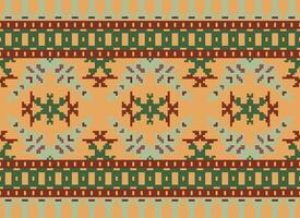 Cross Stitch Border. Embroidery Cross Stitch. Ethnic Patterns. Geometric Ethnic Indian pattern. Native Ethnic pattern.Texture Textile Fabric Clothing Knitwear print. Pixel Horizontal Seamless Vector. vector