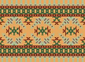 Cross Stitch Border. Embroidery Cross Stitch. Ethnic Patterns. Geometric Ethnic Indian pattern. Native Ethnic pattern.Texture Textile Fabric Clothing Knitwear print. Pixel Horizontal Seamless Vector. vector