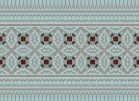 A Floral pixel art pattern on grey background.geometric ethnic oriental embroidery vector illustration. pixel style, abstract background, cross stitch.design for texture, fabric, cloth, scarf, print