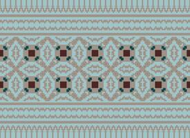 A Floral pixel art pattern on grey background.geometric ethnic oriental embroidery vector illustration. pixel style, abstract background, cross stitch.design for texture, fabric, cloth, scarf, print