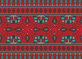 Cross Stitch pattern with Floral Designs. Traditional cross stitch needlework. Geometric Ethnic pattern, Embroidery, Textile ornamentation, fabric, Hand stitched pattern, Cultural stitching pixel art. vector