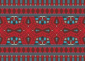 Cross Stitch pattern with Floral Designs. Traditional cross stitch needlework. Geometric Ethnic pattern, Embroidery, Textile ornamentation, fabric, Hand stitched pattern, Cultural stitching pixel art. vector