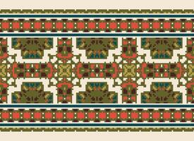 Pixel Embroidery ethnic pattern, Vector Geometric ornate background, Cross stitch retro zigzag style, pattern knitting continuous, Design for textile, fabric, ceramic, digital print