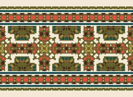 Pixel Embroidery ethnic pattern, Vector Geometric ornate background, Cross stitch retro zigzag style, pattern knitting continuous, Design for textile, fabric, ceramic, digital print