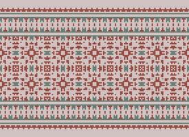 A Floral pixel art pattern on grey background.geometric ethnic oriental embroidery vector illustration. pixel style, abstract background, cross stitch.design for texture, fabric, cloth, scarf, print