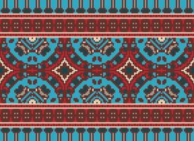 Cross Stitch pattern with Floral Designs. Traditional cross stitch needlework. Geometric Ethnic pattern, Embroidery, Textile ornamentation, fabric, Hand stitched pattern, Cultural stitching pixel art. vector