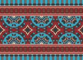 Cross Stitch pattern with Floral Designs. Traditional cross stitch needlework. Geometric Ethnic pattern, Embroidery, Textile ornamentation, fabric, Hand stitched pattern, Cultural stitching pixel art. vector