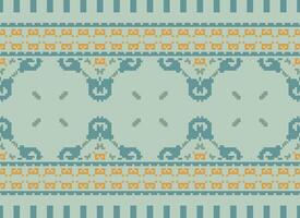 Pixel Ethnic pattern vector background. seamless pattern traditional, Design for background, wallpaper, Batik, fabric, carpet, clothing, wrapping, and textile.ethnic pattern Vector illustration.