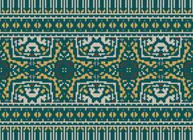 Cross Stitch pattern with Floral Designs. Traditional cross stitch needlework. Geometric Ethnic pattern, Embroidery, Textile ornamentation, fabric, Hand stitched pattern, Cultural stitching pixel art. vector