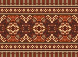 Pixel Ethnic pattern vector background. seamless pattern traditional, Design for background, wallpaper, Batik, fabric, carpet, clothing, wrapping, and textile.ethnic pattern Vector illustration.