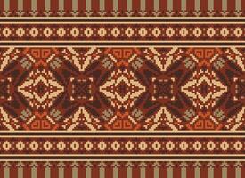 Pixel Ethnic pattern vector background. seamless pattern traditional, Design for background, wallpaper, Batik, fabric, carpet, clothing, wrapping, and textile.ethnic pattern Vector illustration.