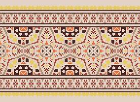 Cross Stitch Border. Embroidery Cross Stitch. Ethnic Patterns. Geometric Ethnic Indian pattern. Native Ethnic pattern.Texture Textile Fabric Clothing Knitwear print. Pixel Horizontal Seamless Vector. vector