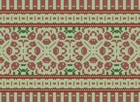 Cross Stitch Border. Embroidery Cross Stitch. Ethnic Patterns. Geometric Ethnic Indian pattern. Native Ethnic pattern.Texture Textile Fabric Clothing Knitwear print. Pixel Horizontal Seamless Vector. vector