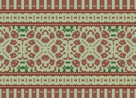 Cross Stitch Border. Embroidery Cross Stitch. Ethnic Patterns. Geometric Ethnic Indian pattern. Native Ethnic pattern.Texture Textile Fabric Clothing Knitwear print. Pixel Horizontal Seamless Vector. vector