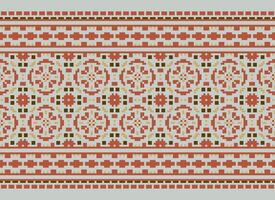 Pixel Cross Stitch pattern with Floral Designs. Traditional cross stitch needlework. Geometric Ethnic pattern, Embroidery, Textile ornamentation, fabric, Hand stitched pattern, Cultural stitching vector