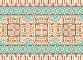 Pixel Ethnic pattern vector background. seamless pattern traditional, Design for background, wallpaper, Batik, fabric, carpet, clothing, wrapping, and textile.ethnic pattern Vector illustration.