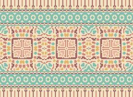 Pixel Ethnic pattern vector background. seamless pattern traditional, Design for background, wallpaper, Batik, fabric, carpet, clothing, wrapping, and textile.ethnic pattern Vector illustration.