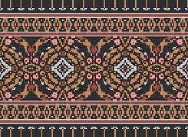 Pixel Ethnic pattern vector background. seamless pattern traditional, Design for background, wallpaper, Batik, fabric, carpet, clothing, wrapping, and textile.ethnic pattern Vector illustration.